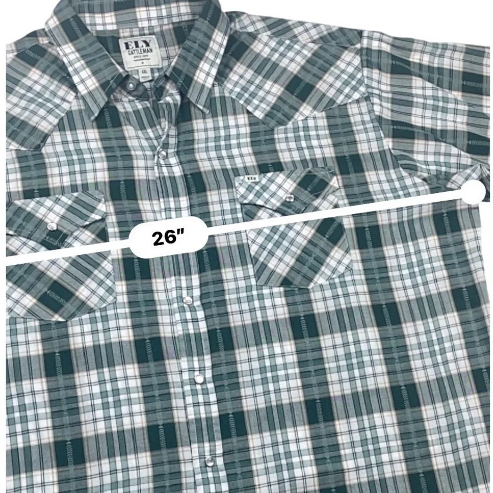 Ely Cattleman Mens XXL Green Plaid Western Pearl Snap Short Sleeve Shirt